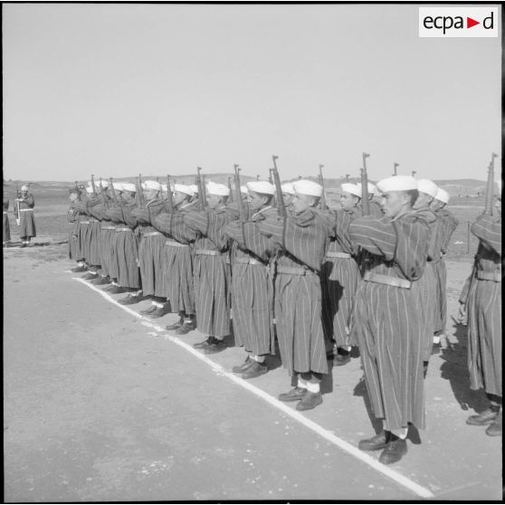 Le colonel Delcros passe en revue les troupes.