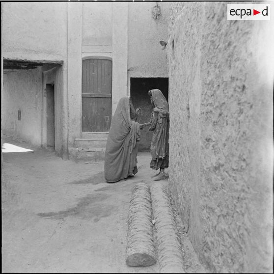 Ouargla. Deux femmes se saluent dans la rue.