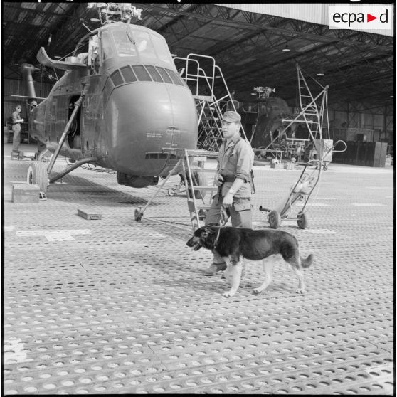 Le chenil de la base aérienne de Reghaia. Un maître-chien avec son chien.