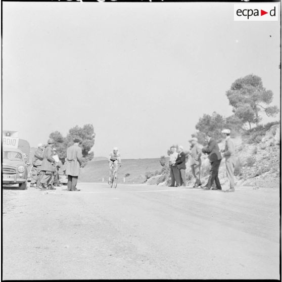 Prix cycliste 1960 du département de Bône. Passage d'un coureur.