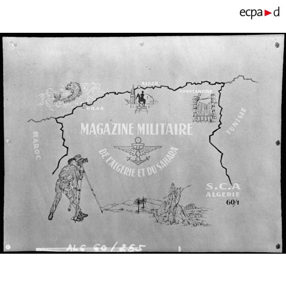 Reproduction d'un plan pour le magazine militaire de l'Algérie et du Sahara du service cinématographique des armées (SCA Algérie 60/1).