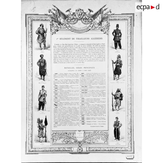 Alger. Musée colonial militaire Franchet d'Espéray. Document illustré sur le 1er régiment de tirailleurs algériens (1er RTA).