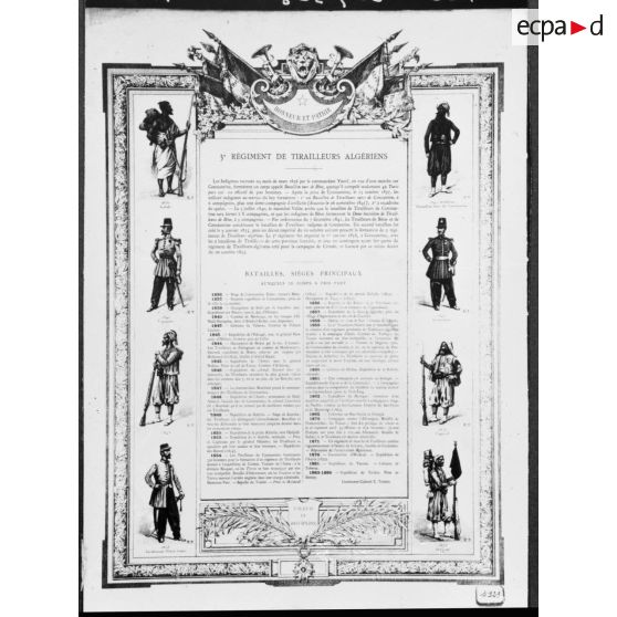 Alger. Musée colonial militaire Franchet d'Espéray. Document sur le 3ème régiment de tirailleurs algériens (3e RTA).