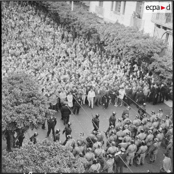 Alger. Cérémonies du 11 Novembre. La foule des manifestants contenue par le service d'ordre.