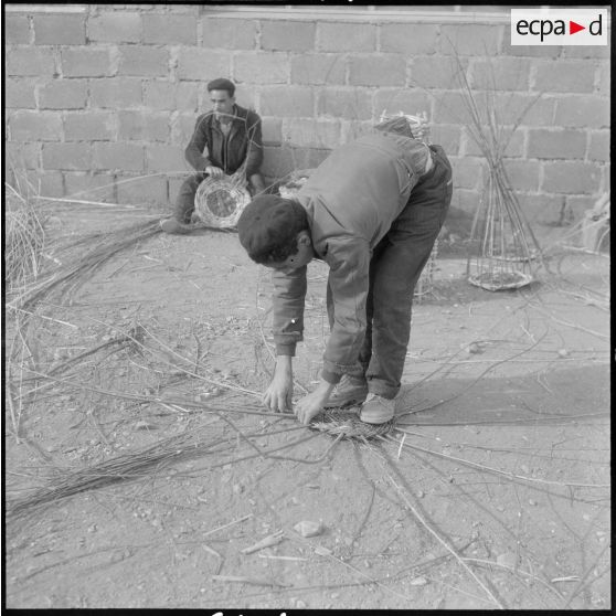 El Esnam. Un vannier fabriquant le fond d'une corbeille.