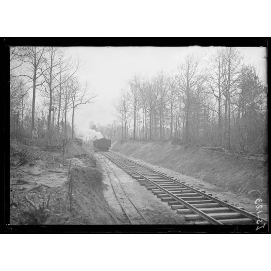 Région de Breuil-sur-Vesles, construction d'une voie ferrée dans le bois des Venteaux. [légende d'origine]