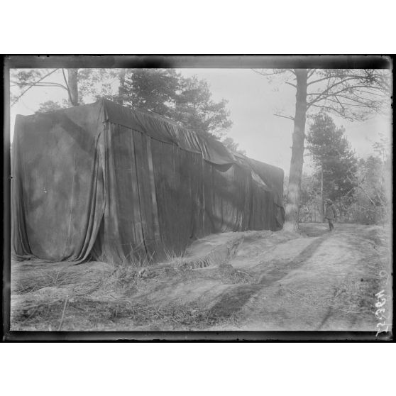 Région de Chenay, Marne, camouflage d'un gros canon de bois. [légende d'origine]