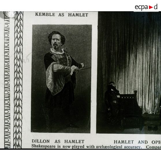 [Reproduction photographique d'un dossier de presse qui retrace l'histoire de William Shakespeare, du berceau à la tombe : "Story of William Shakespeare from the cradle to the grave" : Charles Dillon (1819-1889) en tant qu'Hamlet.]