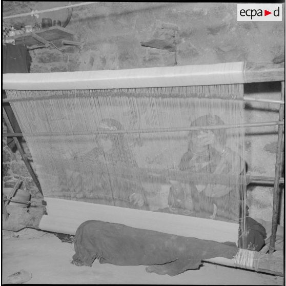 Confection d'une couverture dans une mechta.