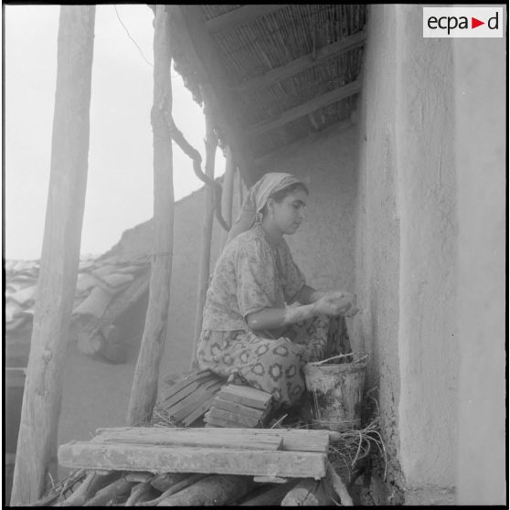 Ben Djemorre, en cours de réinstallation. Une villageoise achève de reconstruire sa maison.