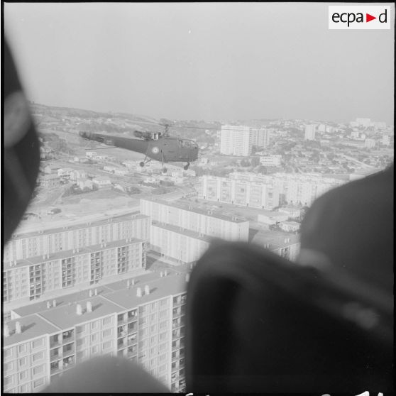 L'Alouette III, pendant son vol au-dessus de la banlieue algéroise.