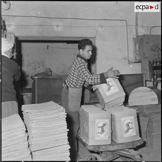 Aïn el Hadjar. Fabrique de papier. Le papier est empaqueté par ballots de 20 kg.