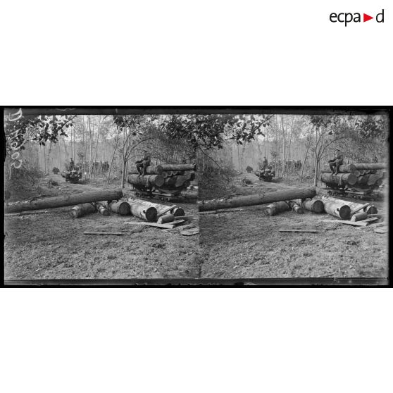 Quesmy. La scierie canadienne. Wagonnets descendant à la scierie. [légende d'origine]