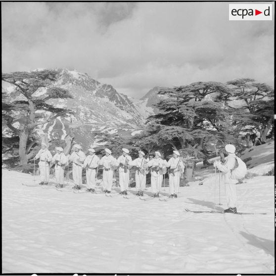 Tikdja. 22e bataillon de chasseurs alpins (BCA). Des chasseurs alpins skient dans la montagne.