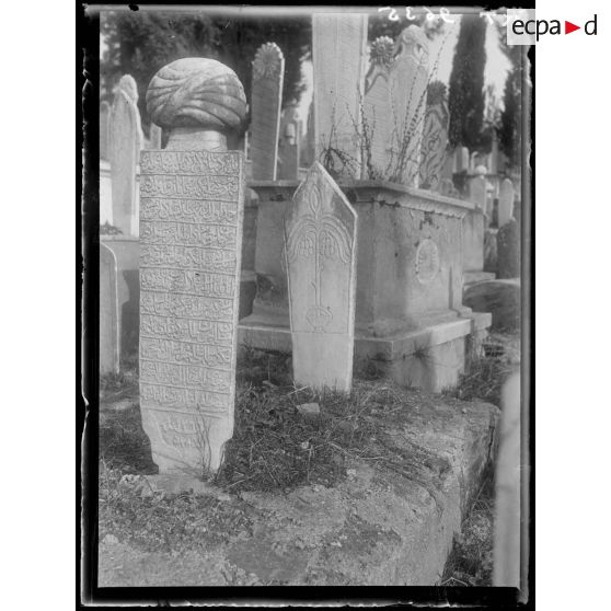 [Cimetière turc de Salonique. Stèles sculptées et gravées.]