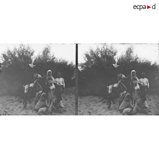 299. Groupe de jeunes arabes. Un sur un mulet. [légende d'origine]