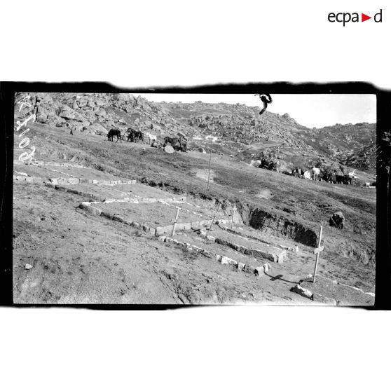 Cote 1442. Cimetière russe et cantonnements de la 2e brigade russe dans les rochers. [légende d'origine]