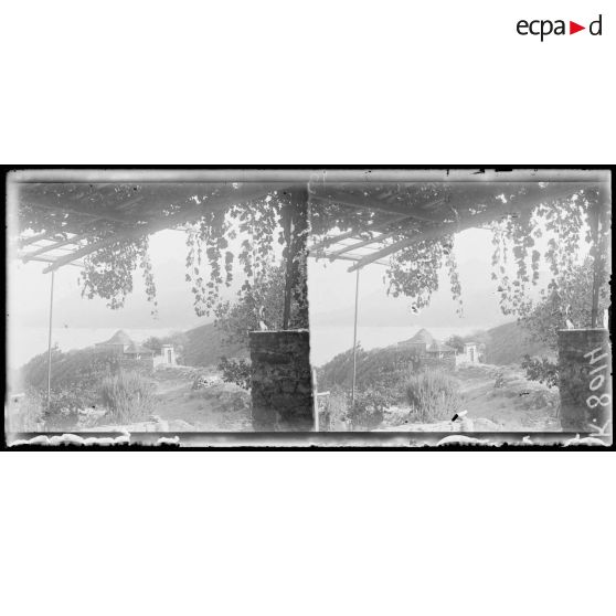 Mont Athos. Sommet de l'Attos pris de la pergola du Monastère de Stavroniketa. [légende d'origine]