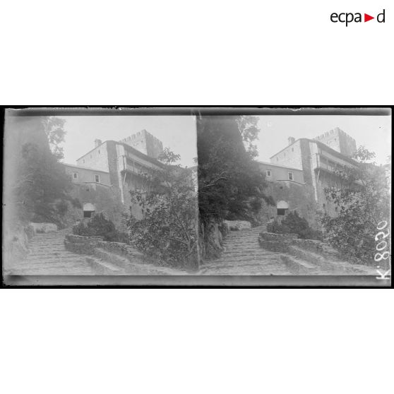 Mont Athos. Monastère de Saint Denis. L'entrée. [légende d'origine]