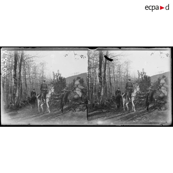 Mont Athos. Visite du général Sarrail aux Monastères. Le général Sarrail et l'amiral de Vignaux dans les bois. [légende d'origine]