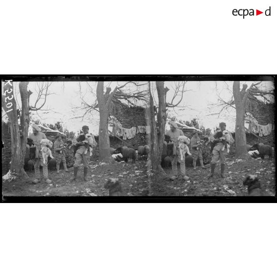 Borizani. Le lieutenant Gatin, chef du train régimentaire et ses jeunes élèves. [légende d'origine]