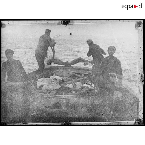 Corfou. Après la retraite. Les cadavres sont jetés à la mer. [légende d'origine]