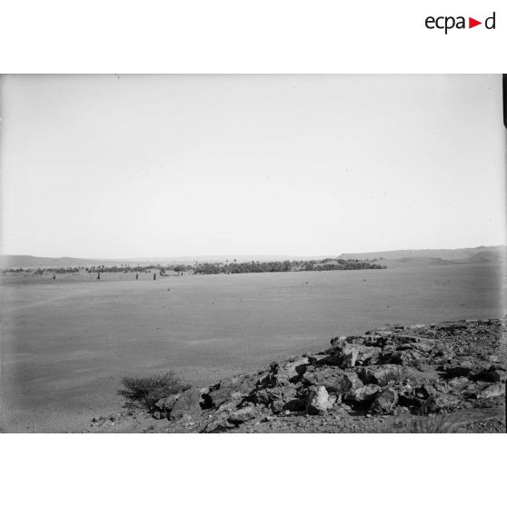 974. Panorama d'Igli. Quatre plaques. Première vue. Coin de la palmeraie et du ksar. [légende d'origine]