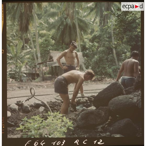 Chantiers dans la cocoteraie à Mahina.[Description en cours]