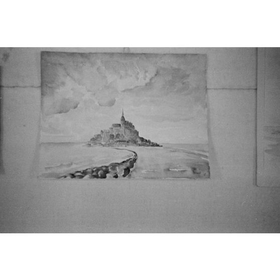 Une aquarelle présentée dans l'exposition d'un peintre de guerre, l'artiste a représenté le Mont-Saint-Michel.