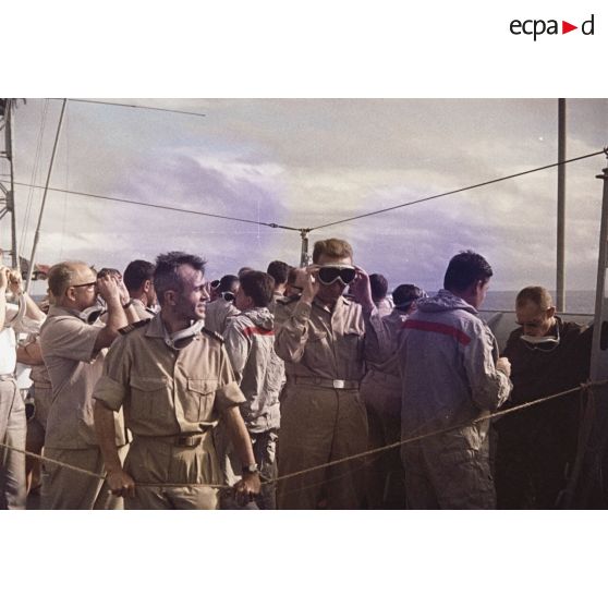 A bord du croiseur De Grasse lors du tir  Altaïr du Centre d'expérimentations du Pacifique (CEP) le 5 juin 1967 sous ballon à Moruroa.