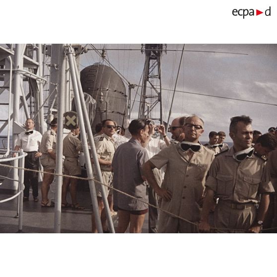 A bord du croiseur De Grasse lors du tir  Altaïr du Centre d'expérimentations du Pacifique (CEP) le 5 juin 1967 sous ballon à Moruroa.