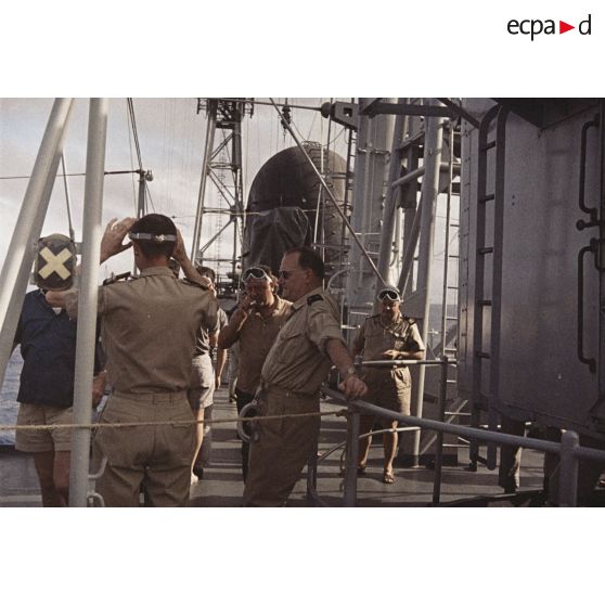 A bord du croiseur De Grasse lors du tir  Altaïr du Centre d'expérimentations du Pacifique (CEP) le 5 juin 1967 sous ballon à Moruroa.