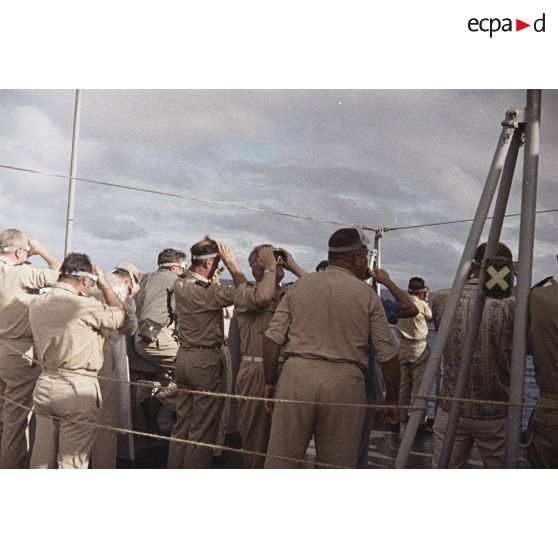 A bord du croiseur De Grasse lors du tir  Altaïr du Centre d'expérimentations du Pacifique (CEP) le 5 juin 1967 sous ballon à Moruroa.