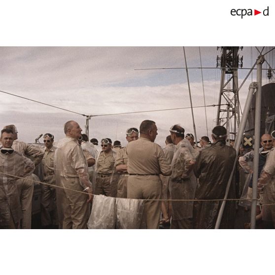 A bord du croiseur De Grasse lors du tir  Altaïr du Centre d'expérimentations du Pacifique (CEP) le 5 juin 1967 sous ballon à Moruroa.