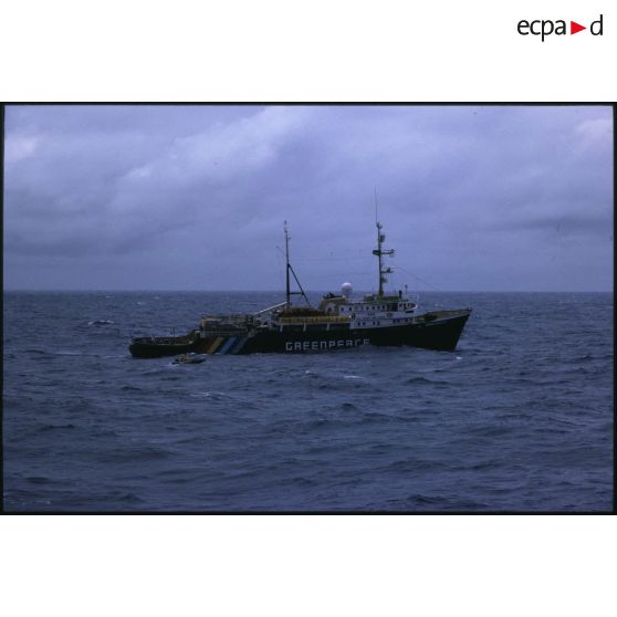 Le bâtiment amiral MV Greenpeace de l'ONG Greenpeace en pleine mer dans le Pacifique.
