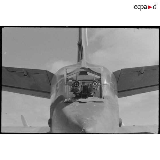 Vue du poste de mitrailleur arrière d'un B-26 Marauder.