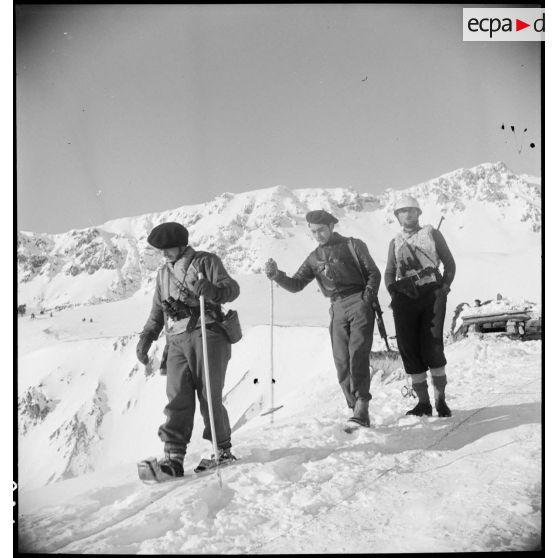 Région de Briançon : visite de postes avancés de la Division alpine au bois de Sestrières. [description provisoire]