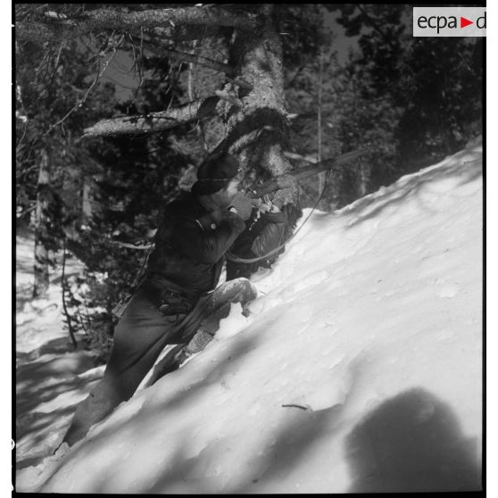 Région de Briançon : visite de postes avancés de la Division alpine au bois de Sestrières. [description provisoire]