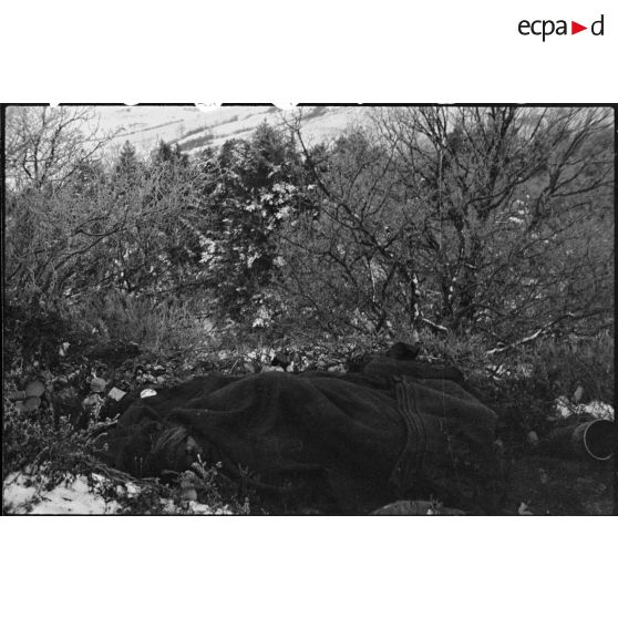 Bivouac de soldats du 1er RTM (Régiment de tirailleurs marocains) sur le front près de Ranspach (Haut-Rhin). [description provisoire]