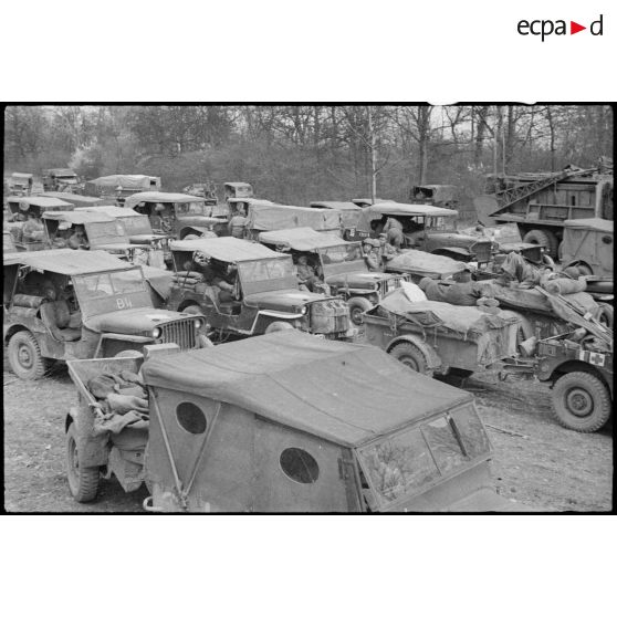 Attente des unités avant  la traversée du Rhin. [description provisoire]