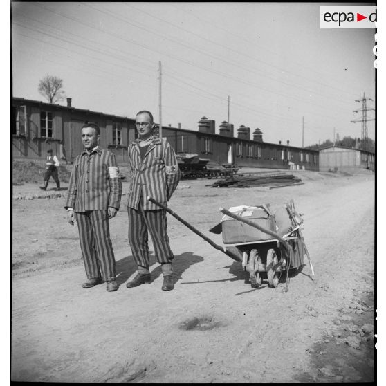 Déportés rescapés dans le camp de Vaihingen libéré. [description provisoire]