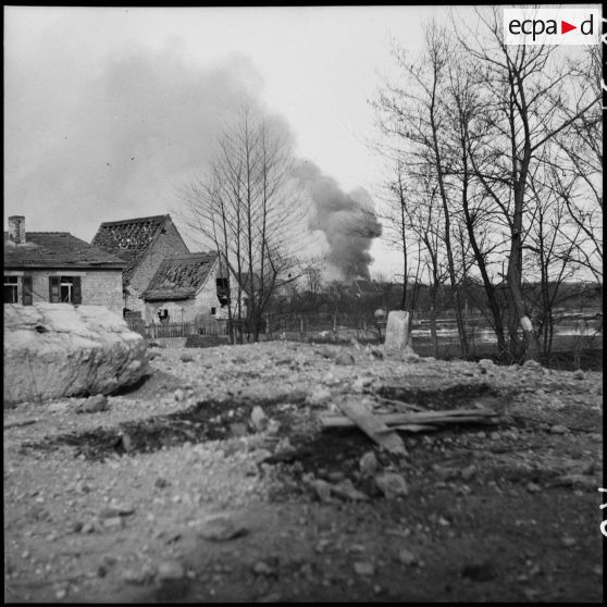 Arrivée DU 4e RTT dans le village de Scheibenhardt (Allemagne). [description provisoire]