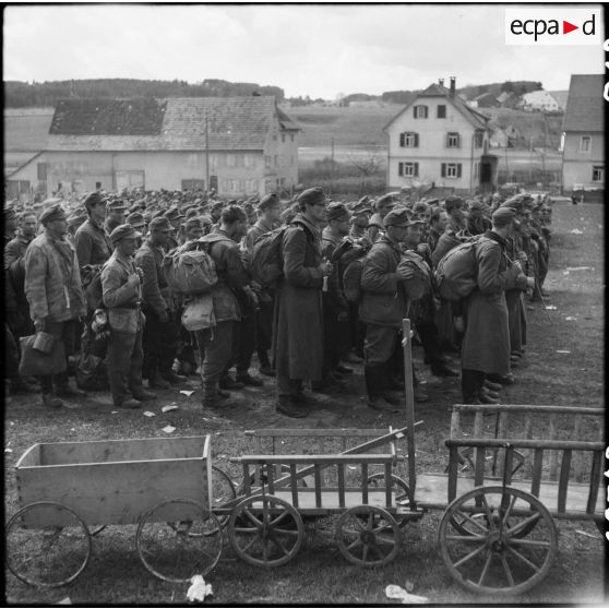 Rassemblement de prisonniers de guerre allemands.