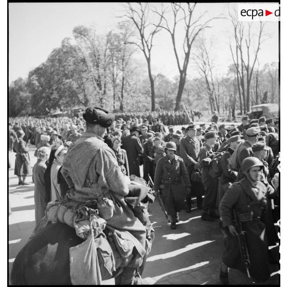Soldats et civils allemands prisonniers dans Stuttgart.