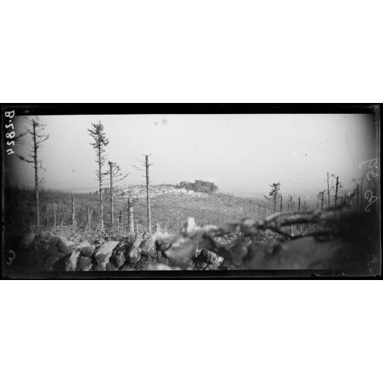 Hartmannswillerkopf (région de l'). L'Hirzenstein vu de la tranchée française de première ligne. [légende d'origine]