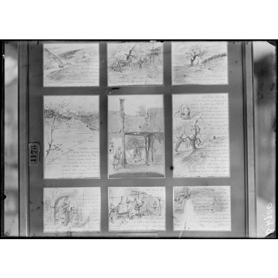 Paris, Salon des Armées, Neuf lettres aquarellées, par Guilbert. [légende d’origine]