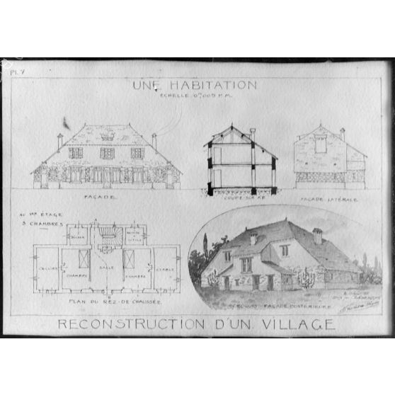 Paris, Salon des Armées, Reconstruction d’un village, projet d'une maison, par Laschett. [légende d’origine]