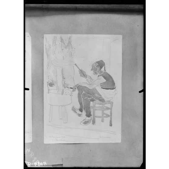 Paris, salon des Armées. Le boucher à Salonique, de Touchet. [légende d'origine]