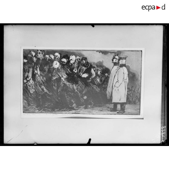 Paris, salon des Armées, Vous devez saluer, nous sommes des officiers, eau forte de Denis. [légende d’origine]