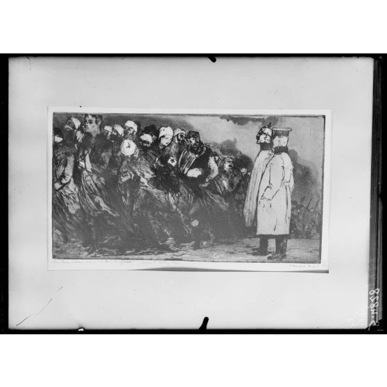 Paris, salon des Armées, Vous devez saluer, nous sommes des officiers, eau forte de Denis. [légende d’origine]